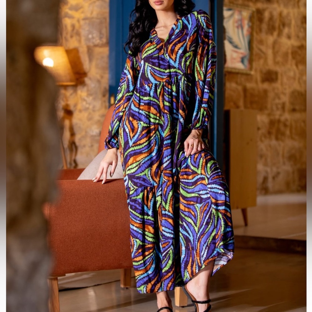 Marwa Multicolor Zebre Maxi Dress Size L